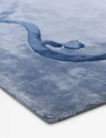 12x15 Blue Hand Tufted Wool Rug Floral Vine Wavy Border Area Rug Modern Minimalist Large Rug Living Room Decor Aesthetic Rug 12x18. - Image 4