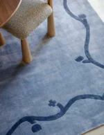 12x15 Blue Hand Tufted Wool Rug Floral Vine Wavy Border Area Rug Modern Minimalist Large Rug Living Room Decor Aesthetic Rug 12x18. - Image 2