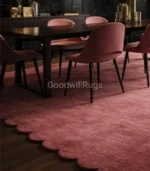 9×12ft Dusty Rose Scalloped Handmade Tufted Rug, Luxury Pink Area Rug for Living Room, Modern Soft Carpet Decor 8×10ft/10×14ft
