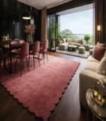 9×12ft Dusty Rose Scalloped Handmade Tufted Rug, Luxury Pink Area Rug for Living Room, Modern Soft Carpet Decor 8×10ft/10×14ft - Image 2